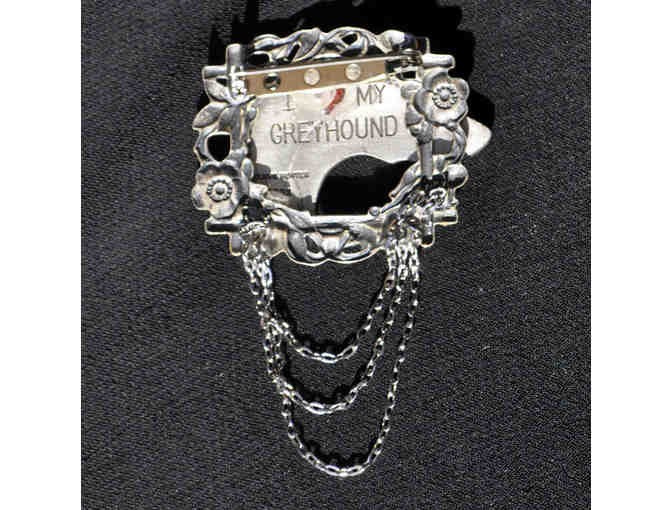 Greyhound Pin - Silver-Colored Pewter with Wreath/Chains - Opening Bid Reduced