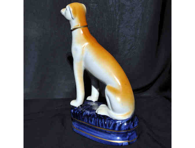 Greyhound/Whippet Seated/Blue Cushion Statue - Staffordshire Ceramic - Opening Bid Reduced