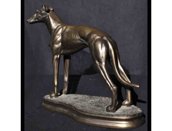 Standing Greyhound/Whippet Statue on Base - Bronze Colored Cast Resin