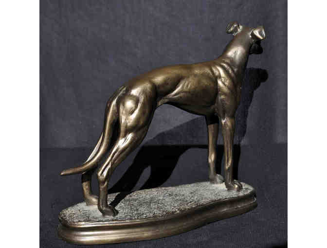 Standing Greyhound/Whippet Statue on Base - Bronze Colored Cast Resin