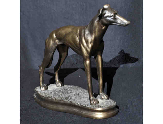Standing Greyhound/Whippet Statue on Base - Bronze Colored Cast Resin