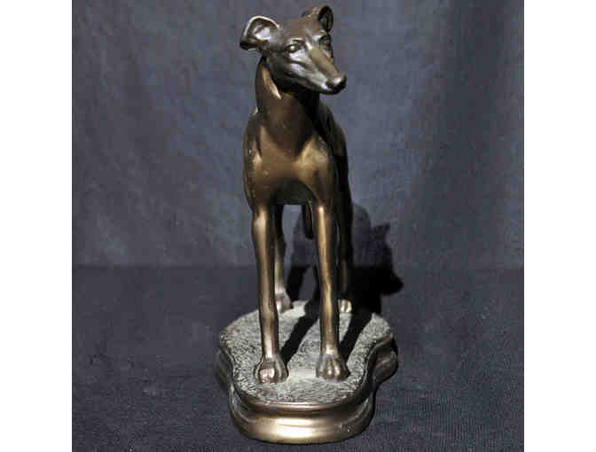 Standing Greyhound/Whippet Statue on Base - Bronze Colored Cast Resin