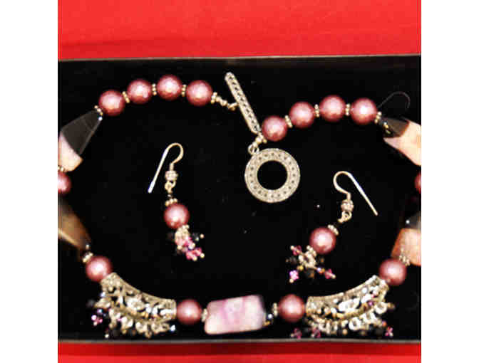 Choker & Earrings - Agate, Swarovski Crystals, Mother of Pearl Beads - Open Bid Reduced