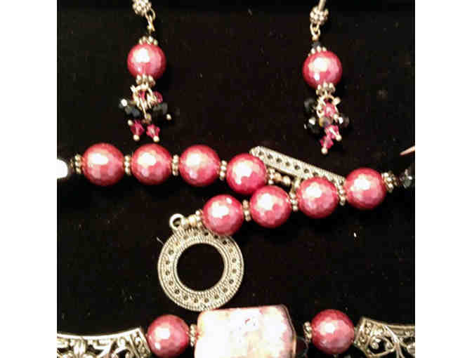 Choker & Earrings - Agate, Swarovski Crystals, Mother of Pearl Beads - Open Bid Reduced