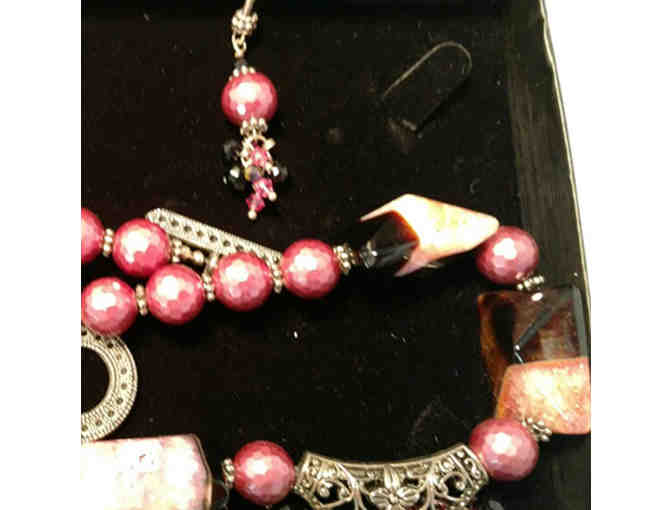 Choker & Earrings - Agate, Swarovski Crystals, Mother of Pearl Beads - Open Bid Reduced - Photo 4
