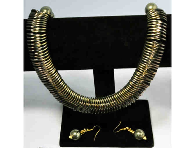 Necklace & Earrings - Pyrite, Hemalyke & Metal Beads - Opening Bid Reduced