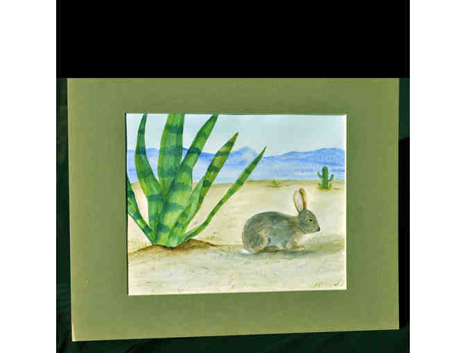 Watercolor - Southwest Scene with Rabbit - Matted/Unframed - Painted by Marlene Koch