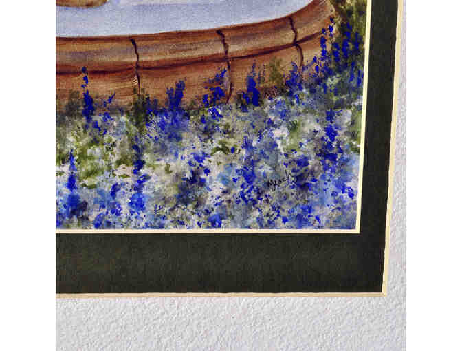 Watercolor - TBGarden Fountain  - Matted/Unframed by Marlene Koch - Opening Bid Reduced