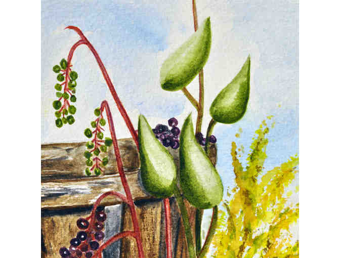 Watercolor - Oak Bucket and Flowers - Unmatted/Unframed - Marlene Koch - Open Bid Reduced