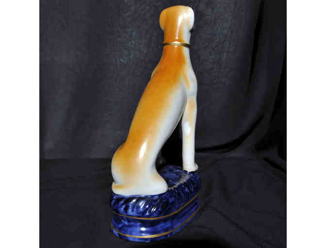 Greyhound/Whippet Seated/Blue Cushion Statue - Staffordshire Ceramic