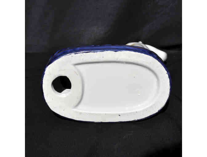 Greyhound/Whippet Seated/Blue Cushion Statue - Staffordshire Ceramic