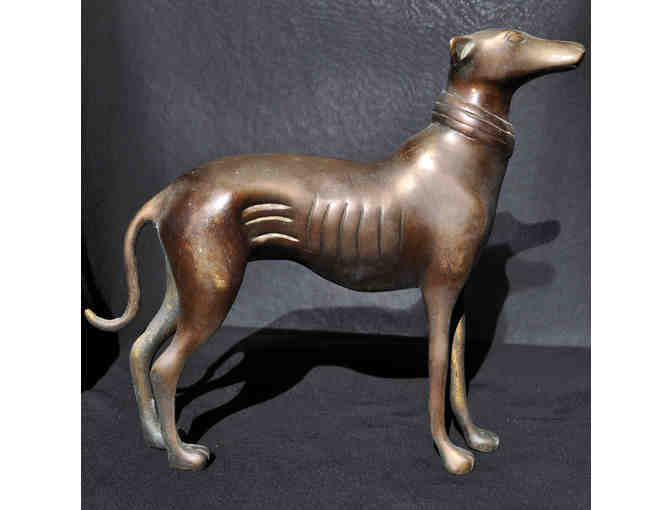 Greyhound/Whippet Standing with Collar - Cast Bronze Sculpture - Photo 2