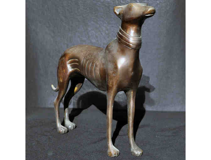 Greyhound/Whippet Standing with Collar - Cast Bronze Sculpture - Photo 1