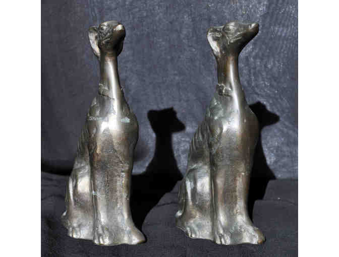 Greyhound/Whippet Sitting Dog Figurines - Bookends/Statue Pair - Brass - Photo 1