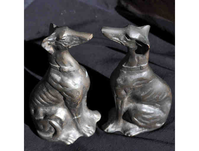 Greyhound/Whippet Sitting Dog Figurines - Bookends/Statue Pair - Brass