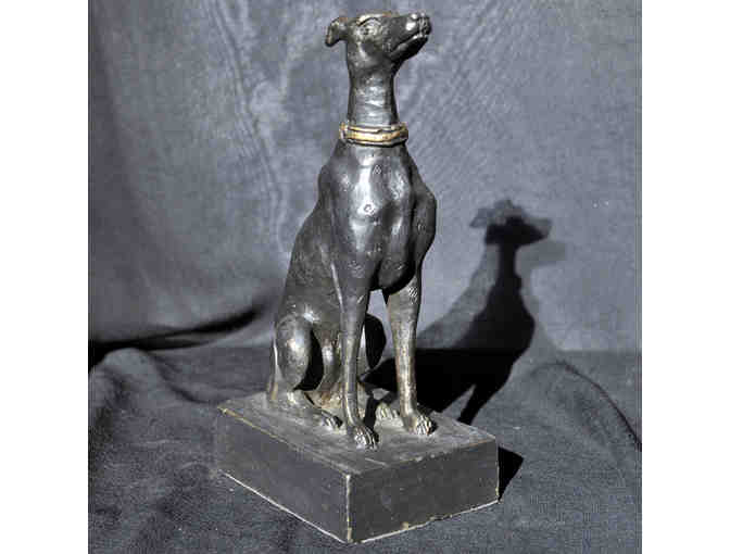 Greyhound/Whippet Sitting Dog Statue on Base - Cast Brass - Photo 1