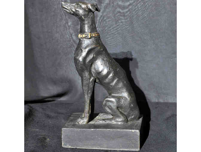 Greyhound/Whippet Sitting Dog Statue on Base - Cast Brass - Photo 3