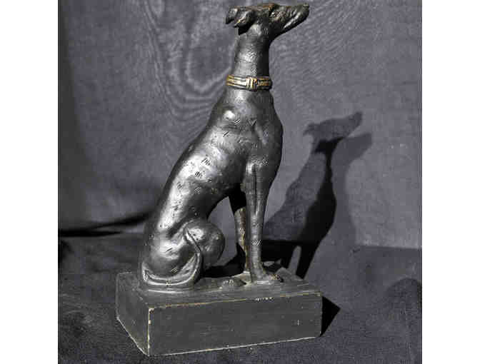 Greyhound/Whippet Sitting Dog Statue on Base - Cast Brass