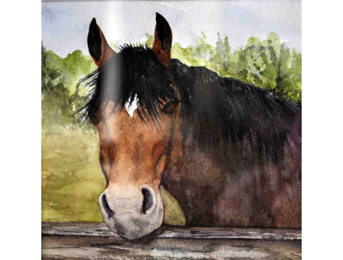 Watercolor - Big Bay Horse - Custom Framed Original by Marlene Koch
