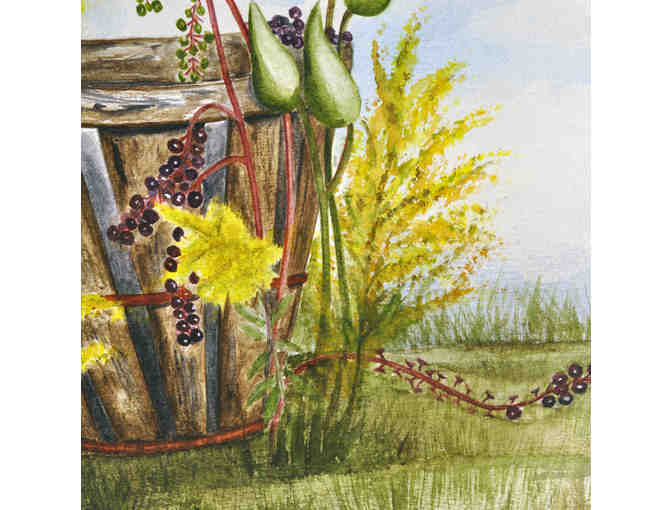 Watercolor - Oak Bucket and Flowers - Unmatted/Unframed - Marlene Koch - Photo 2
