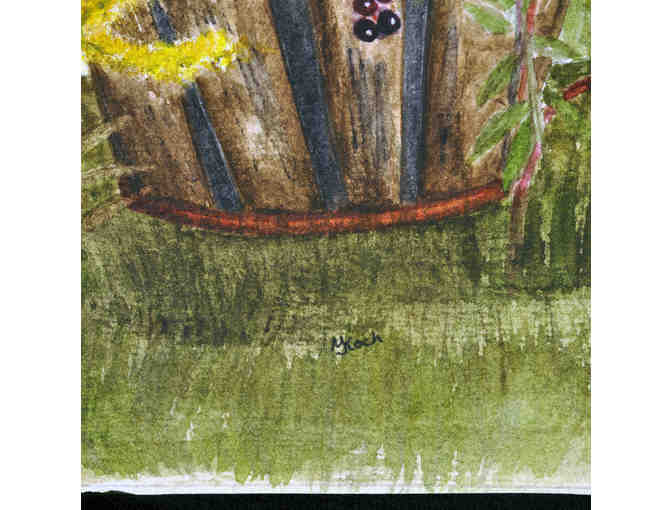 Watercolor - Oak Bucket and Flowers - Unmatted/Unframed - Marlene Koch - Photo 5