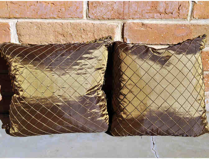 Satin Pillows with Beaded Fringe - Gold and Maroon Pair