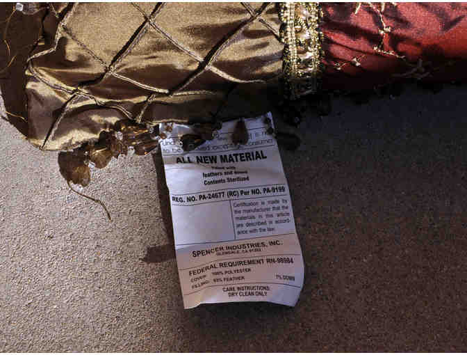 Satin Pillows with Beaded Fringe - Gold and Maroon Pair