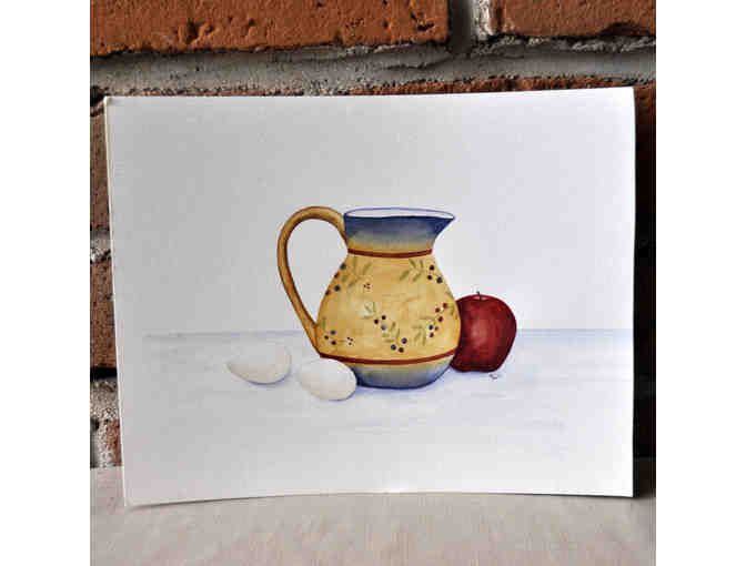 Watercolor - Pitcher, Eggs, and Apple - Original by Marlene Koch - Photo 1