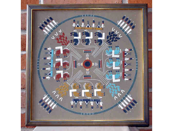 Navajo Sand Painting, 'House of Buffalo' - signed on back by J. Begay