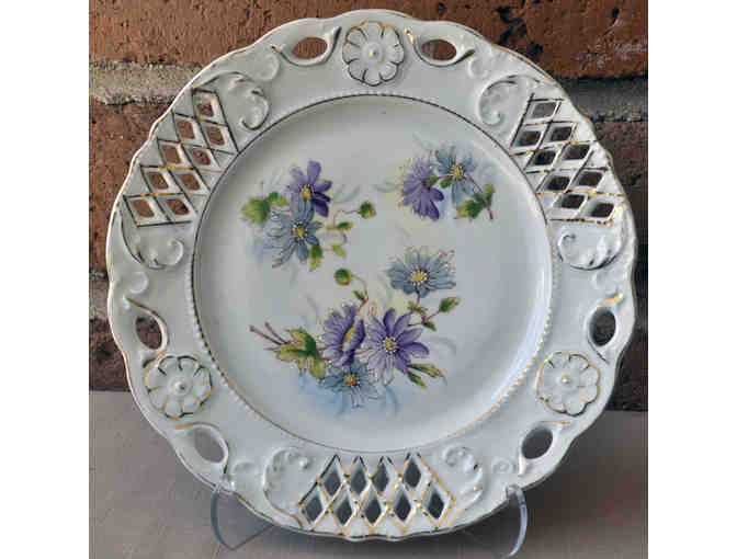Vintage Hand Painted Plate - Purple Flowers