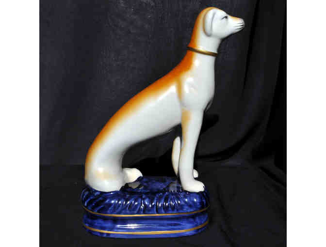 Greyhound/Whippet Seated/Blue Cushion Statue - LOWER OPENING BID!