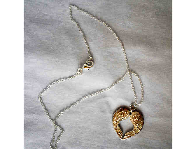 Silver Winged Heart Necklace on Silver Chain
