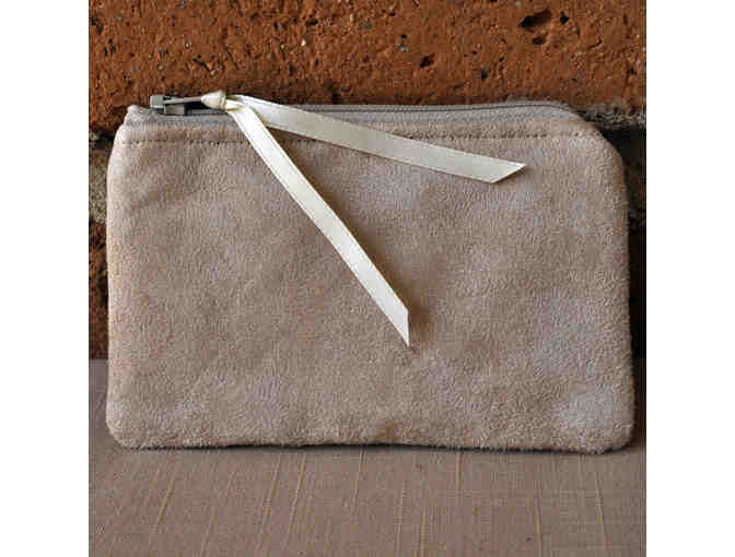 Coin Purse - Ivory Suede Fabric With Lining and Zipper