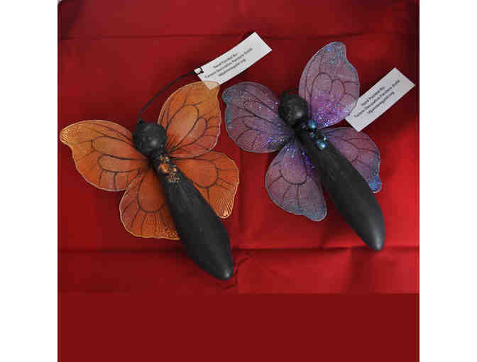 Gourd Ornament Pair - 6' Tall Butterflies - Purple and Copper Fabric Wings