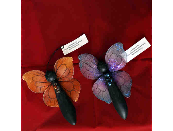 Gourd Ornament Pair - 6' Tall Butterflies - Purple and Copper Fabric Wings