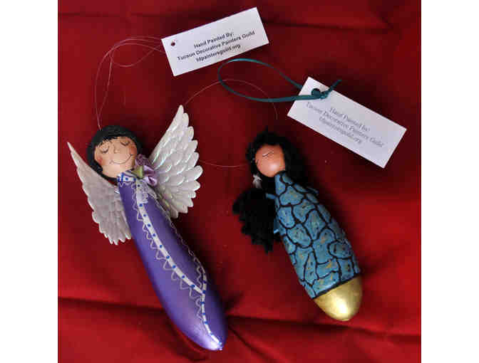 Gourd Ornament Pair - 6 1/2' Purple Angel and 5' Turquoise Girl