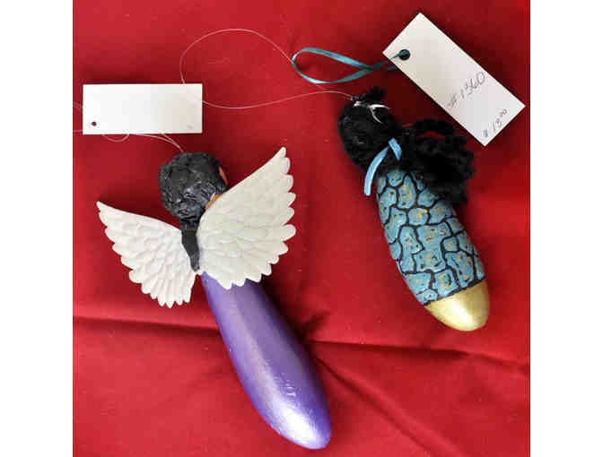 Gourd Ornament Pair - 6 1/2' Purple Angel and 5' Turquoise Girl