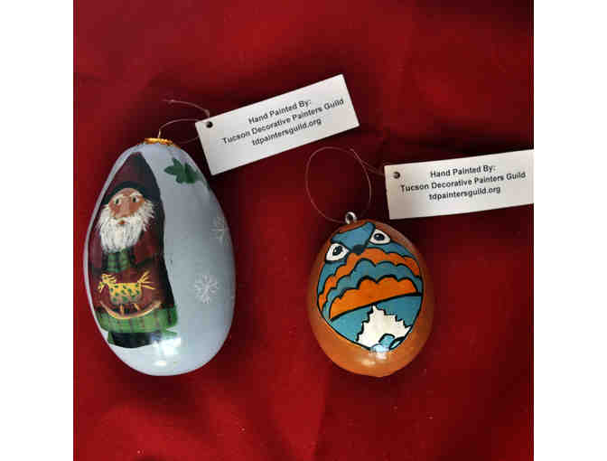 Father Christmas and Owl Gourd Ornament Pair