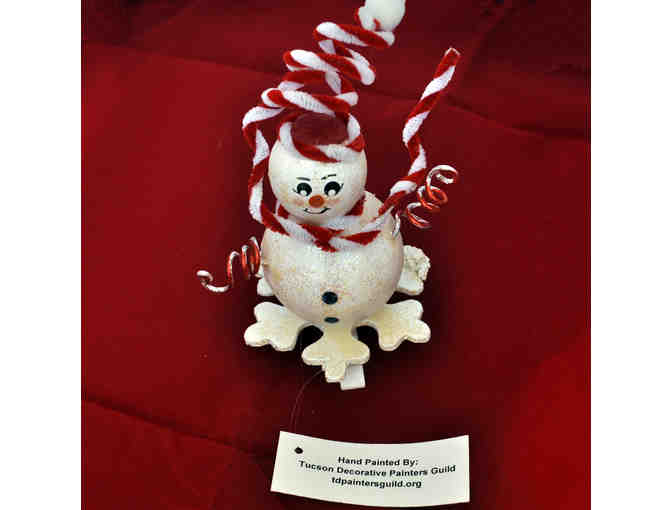 Gourd Ornament - Happy Snowman On Snowflake - 5 1/2' Tall