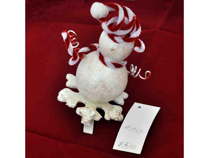 Gourd Ornament - Happy Snowman On Snowflake - 5 1/2' Tall