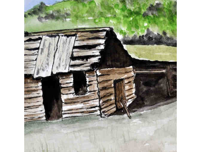 Watercolor - Cabin In The Meadow - Matted/Unframed by Marlene Koch