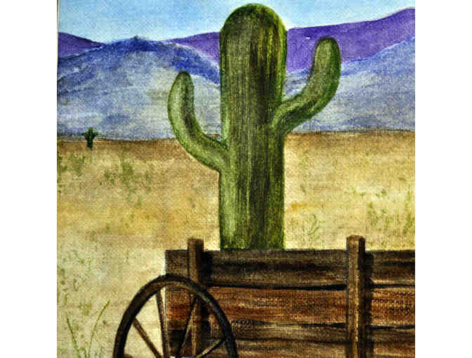 Watercolor - Wagon In The Desert - Matted/Unframed by Marlene Koch
