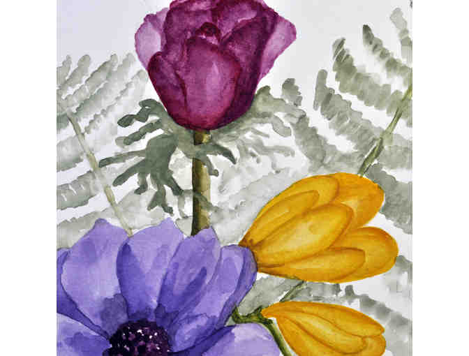 Watercolor - Flowers And Fern - Matted/Unframed by Marlene Koch