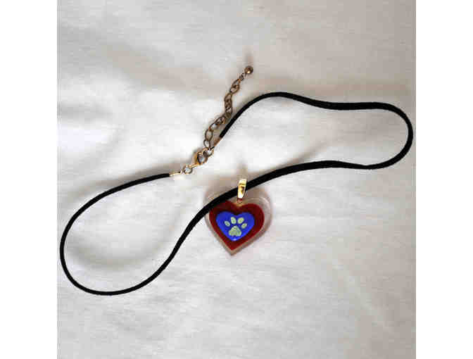 Heart Shaped Paw Print Necklace on Leather Cord