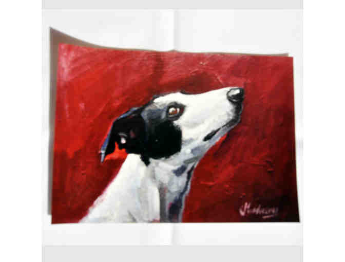 Greyhound Print on Photo Paper - White and Black Hound on Red Background