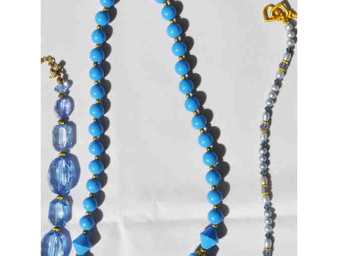 Vintage Blue Beaded Necklace Trio