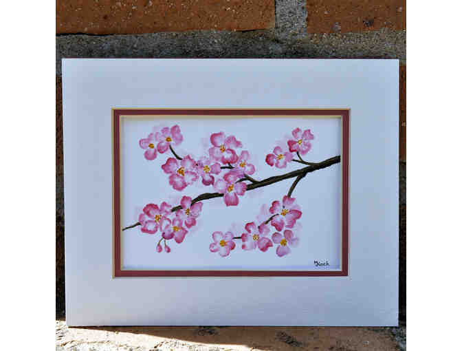Watercolor - Pink Blossoms on Branch - Matted/Unframed by Marlene Koch