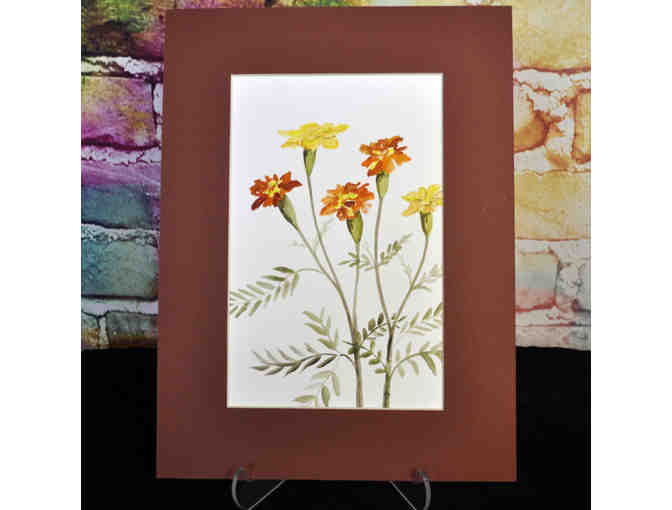 Watercolor - Marigolds - Matted/Unframed - Original by Marlene Koch