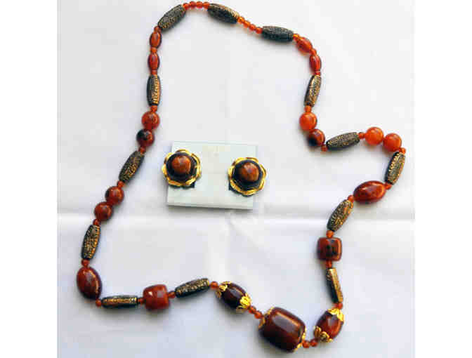 Brown Bead and Clip-Back Earring Set
