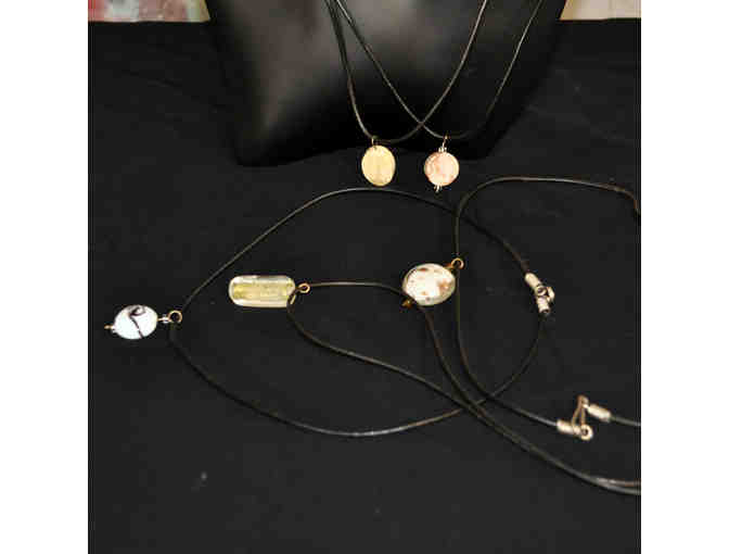 Five Leather Cord Necklaces 16' with Glass or Stone Bead Pendants